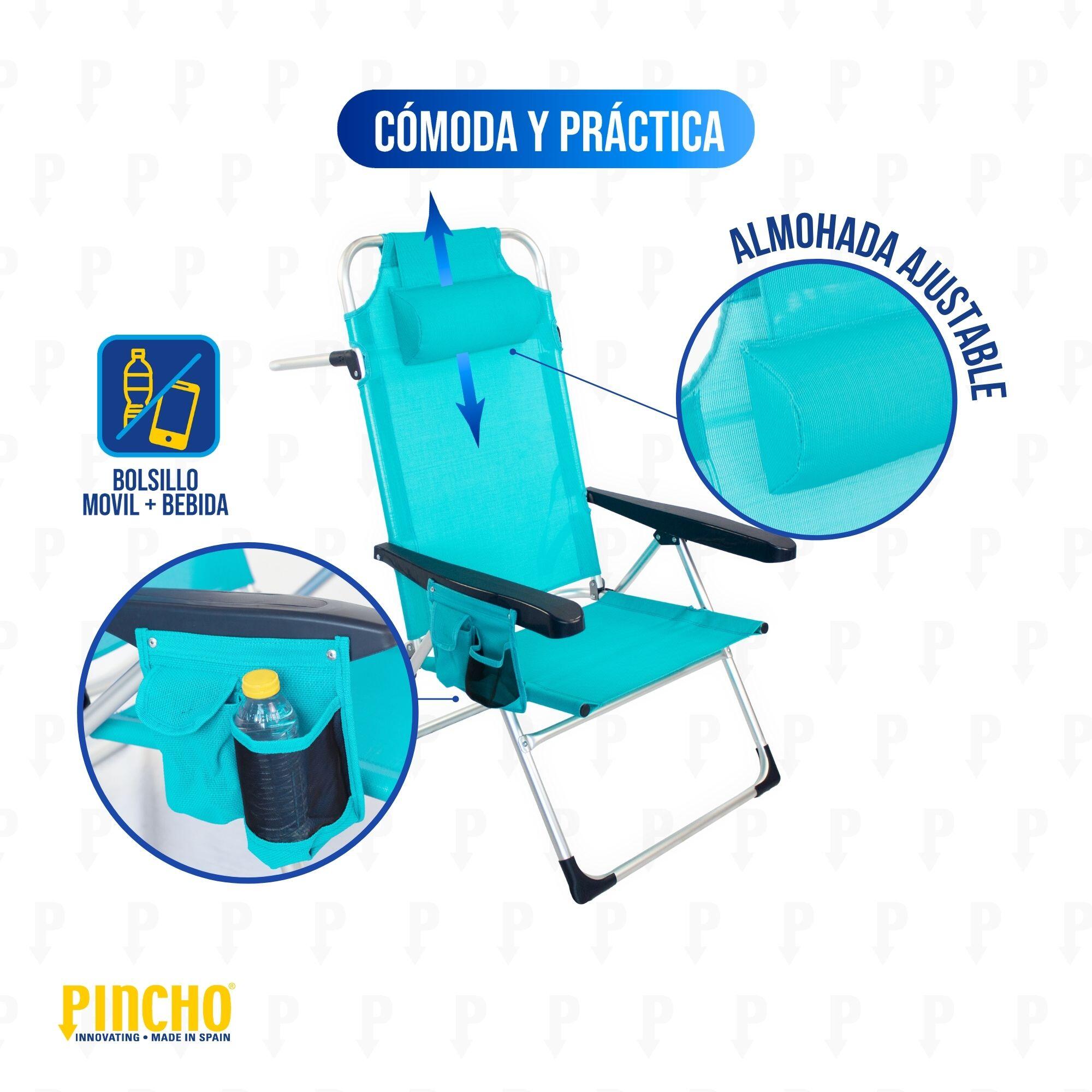 Pack 2 Sillas altas de Playa/Camping Plegable, 5 Pos, Altura del Asiento 29,5cm 5/7