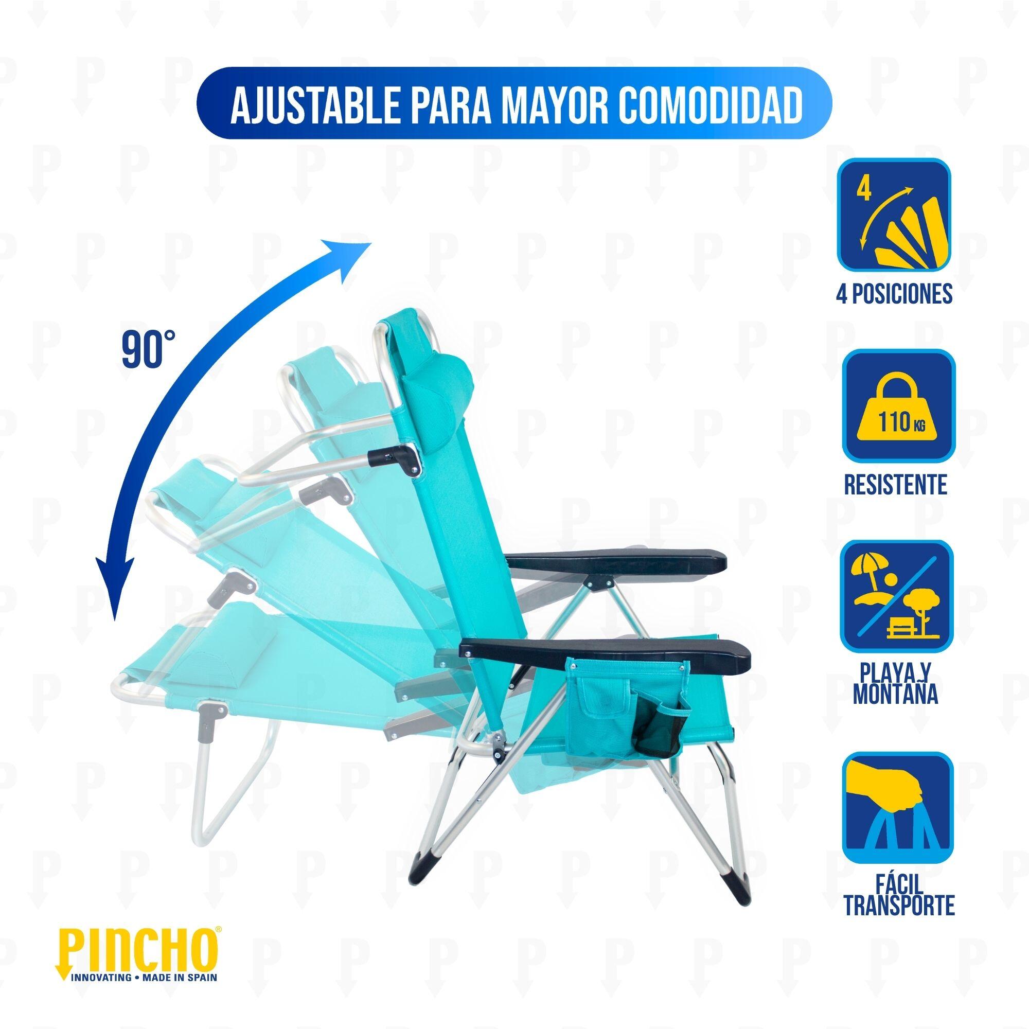 Pack 2 Sillas altas de Playa/Camping Plegable, 5 Pos, Altura del Asiento 29,5cm 2/7