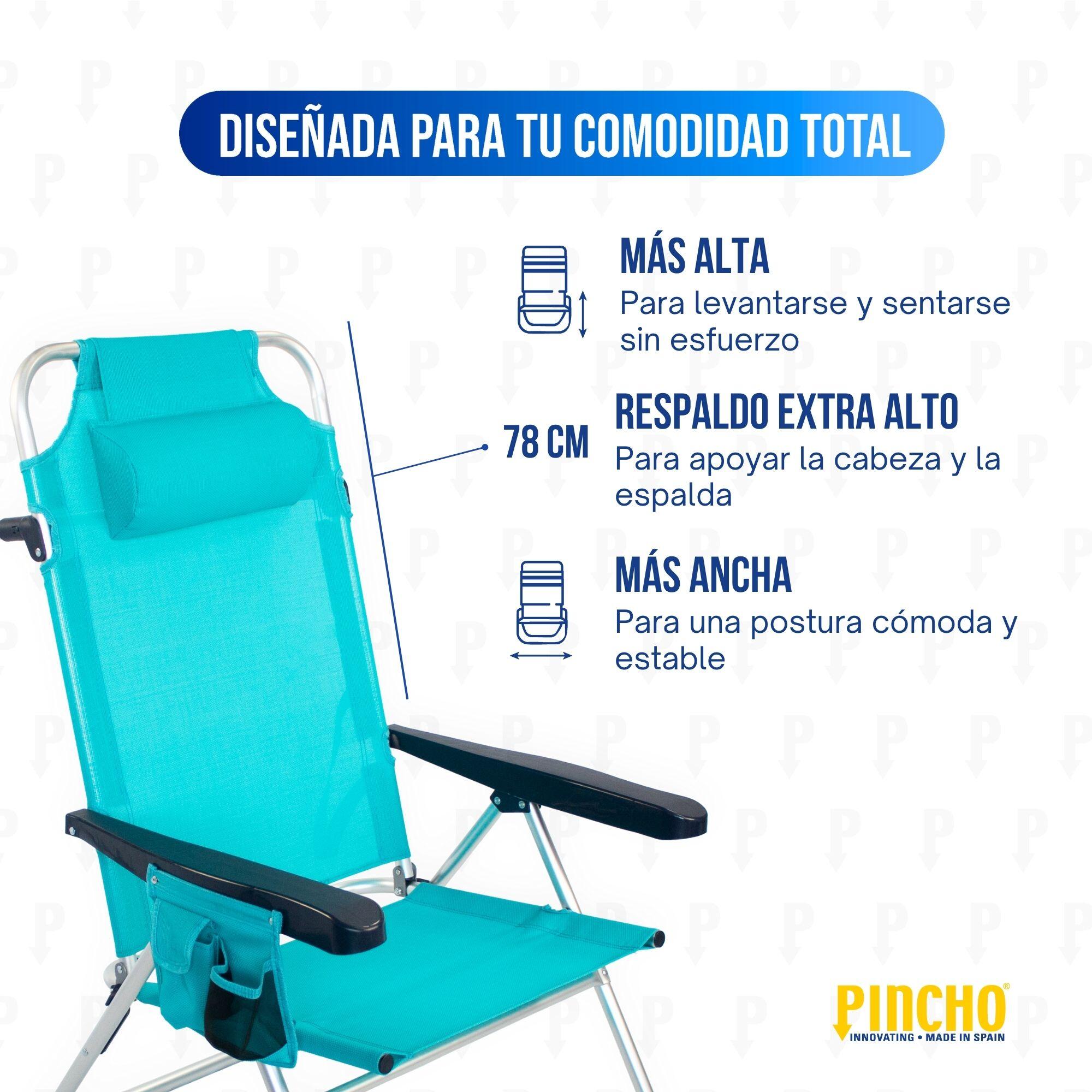 Pack 2 Sillas altas de Playa/Camping Plegable, 5 Pos, Altura del Asiento 29,5cm 7/7