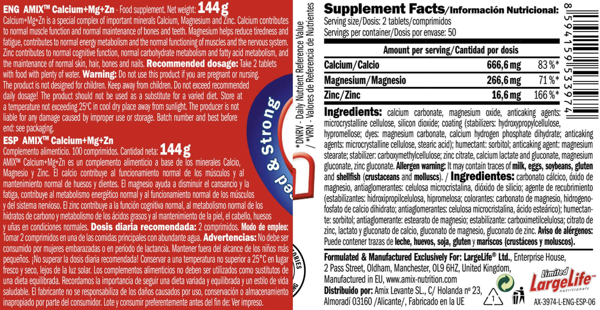 Calcium + Magnesium + Zink - 100 Tabletten Amix Nutrition 5/6