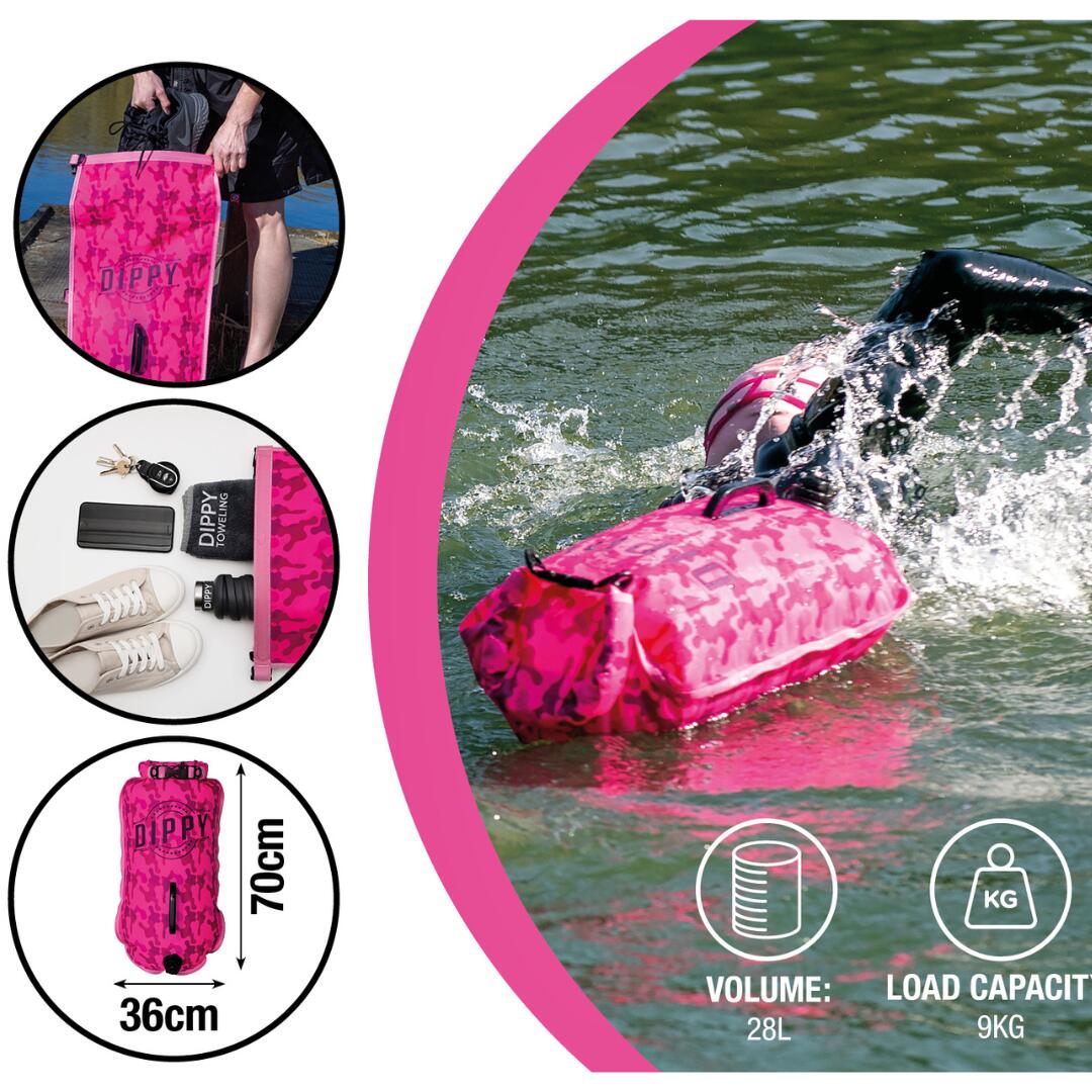 Tow Float | Open Water Swim Buoy | Dry Bag Pink Camo 28 Litres 4/7