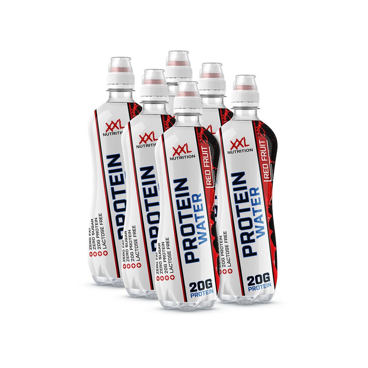 XXL NUTRITION Protein Water - 20g Eiwit, Suiker-, Vet- & Lactosevrij - Rood Fruit - 6 Pack