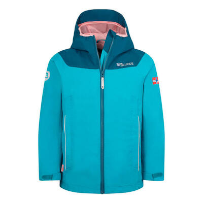 Kinder Regenjacke Bergen Aqua Nebel/Hafenblau/milder Pfirsich