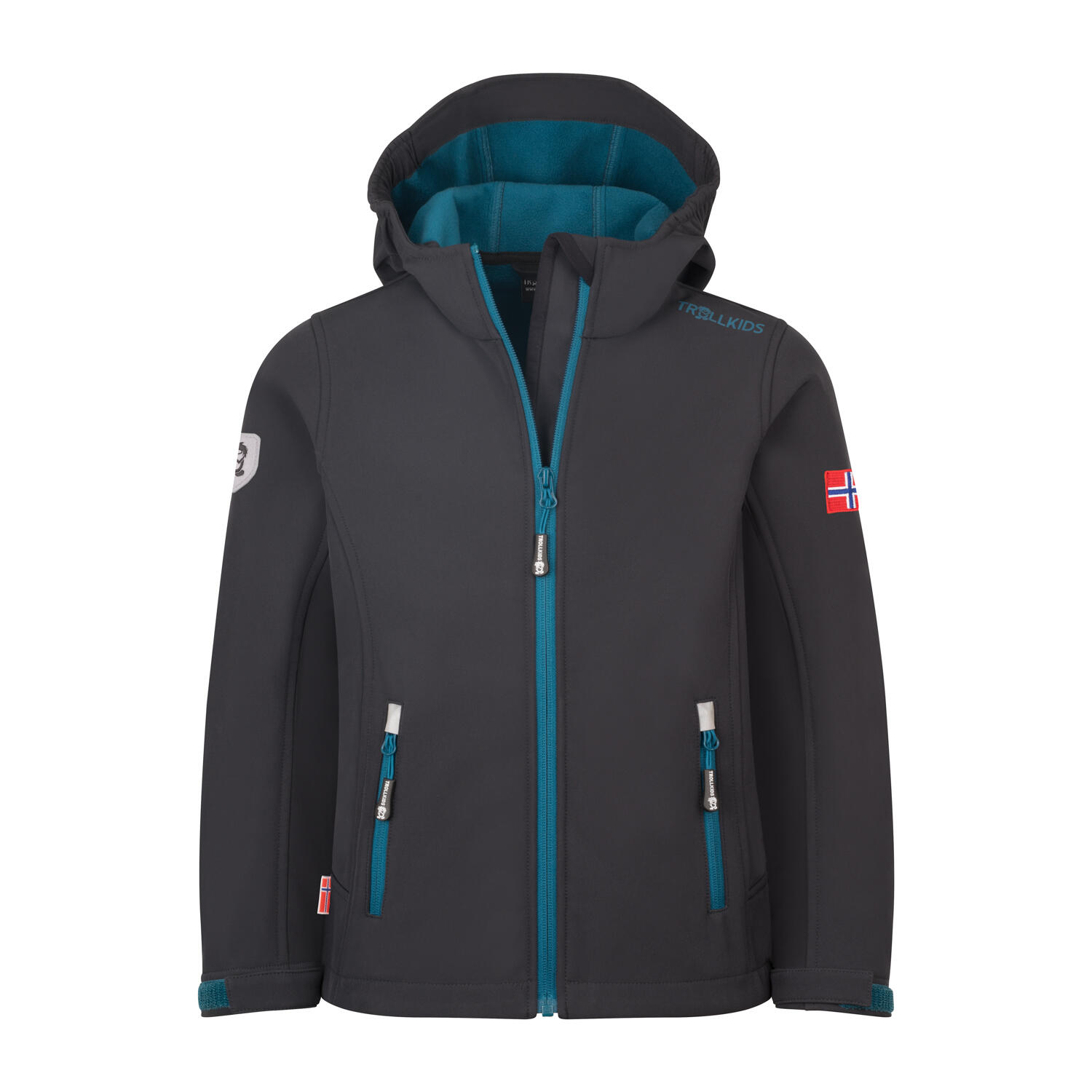 TROLLKIDS Kinder Softshelljacke Trollfjord Schwarz/Petrol