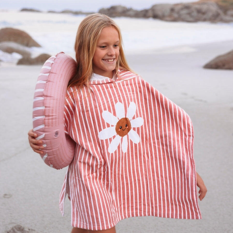 Swim Essentials | Accappatoio Fiori poncho in cotone rosso/bianco 65 x 65 cm 4/4