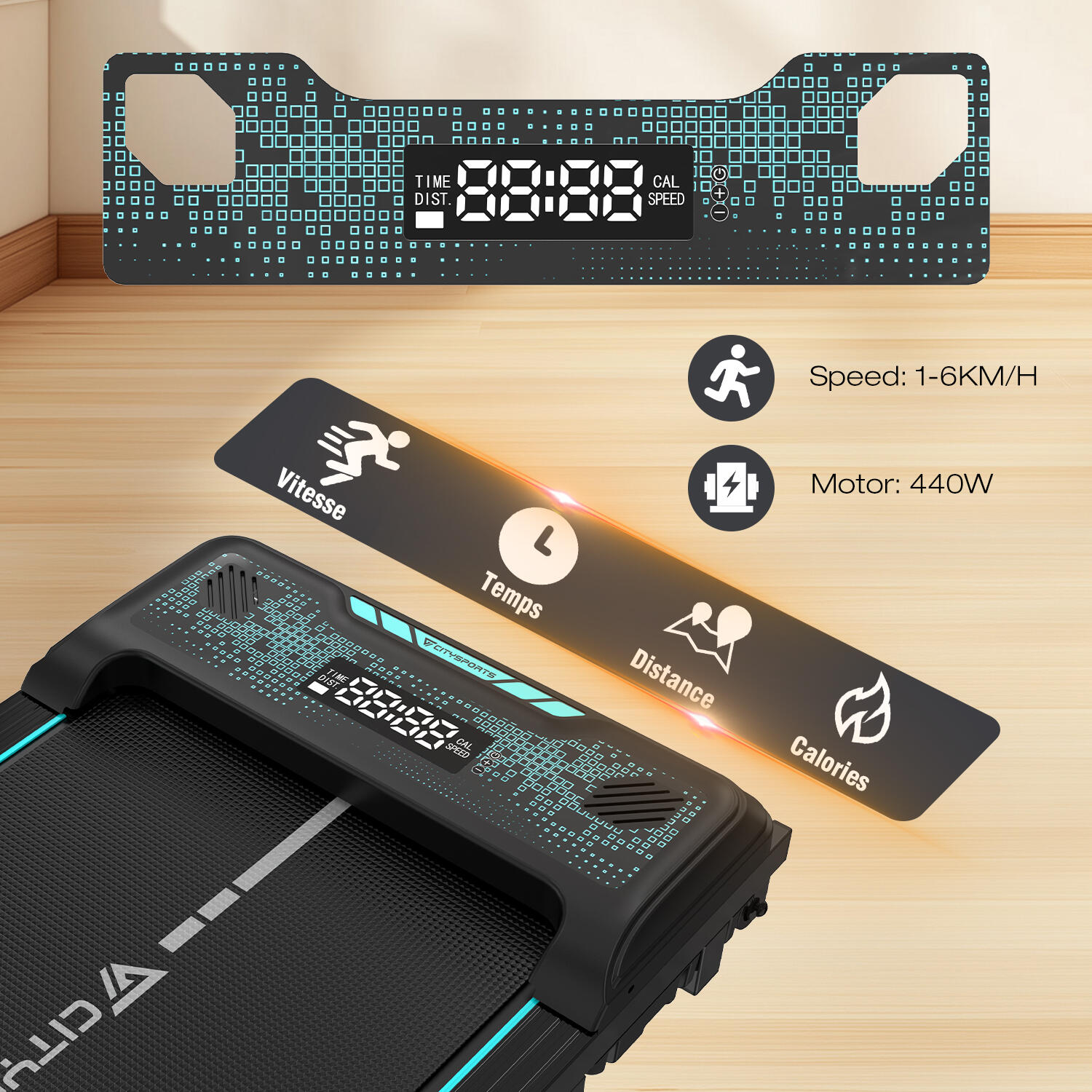 Laufband Elektrisch Bis zu 4% neigbar.WP6,440W,6.0km/h,Bluetooth,Fernbedienung 3/5