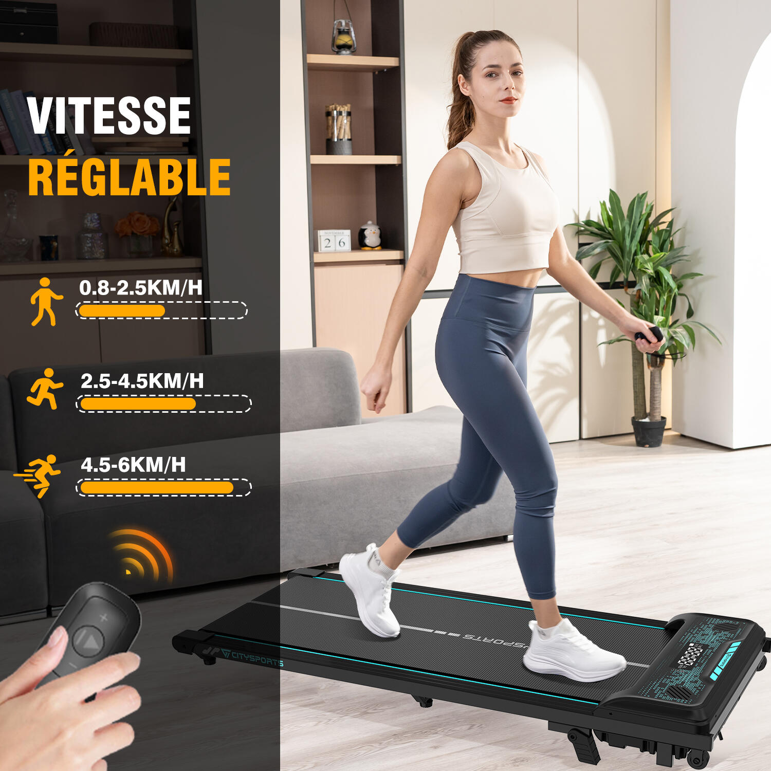 Treadmill for home and office, WP6, 4% incline, 1–6 km/h, black and green 2/7
