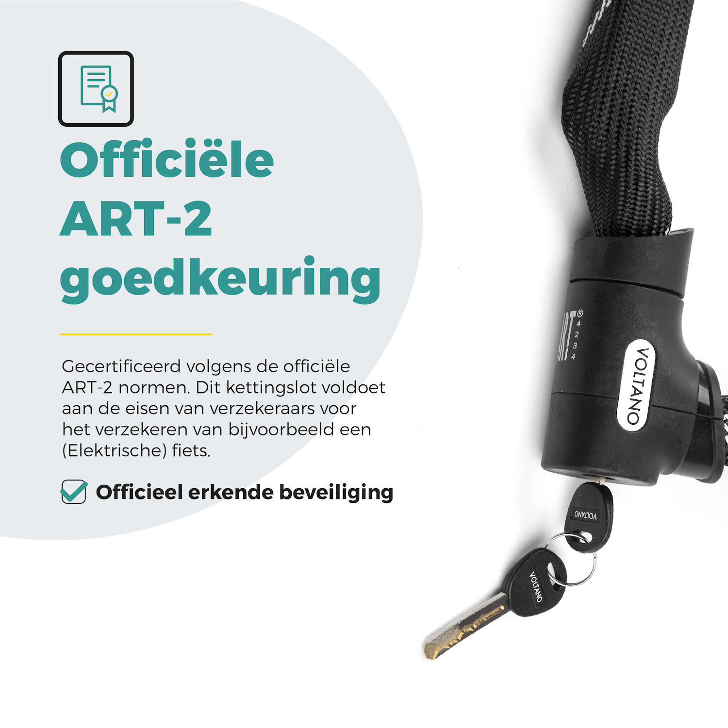 Voltano ART2 Kettingslot Fiets Met Luxe Slotkop - Zwart - 120 CM - ART 2 Slot 3/7