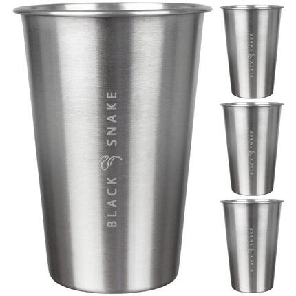 Edelstahl Becher 4er-Set | 500 ml | Camping & Outdoor | mit Tasche