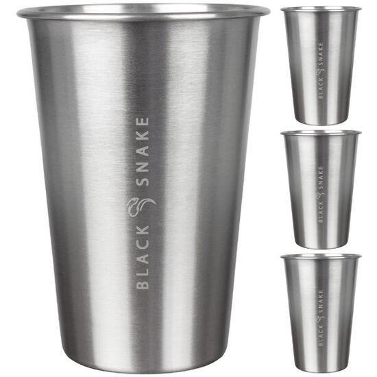 Edelstahl Becher 4er-Set | 500 ml | Camping & Outdoor | mit Tasche