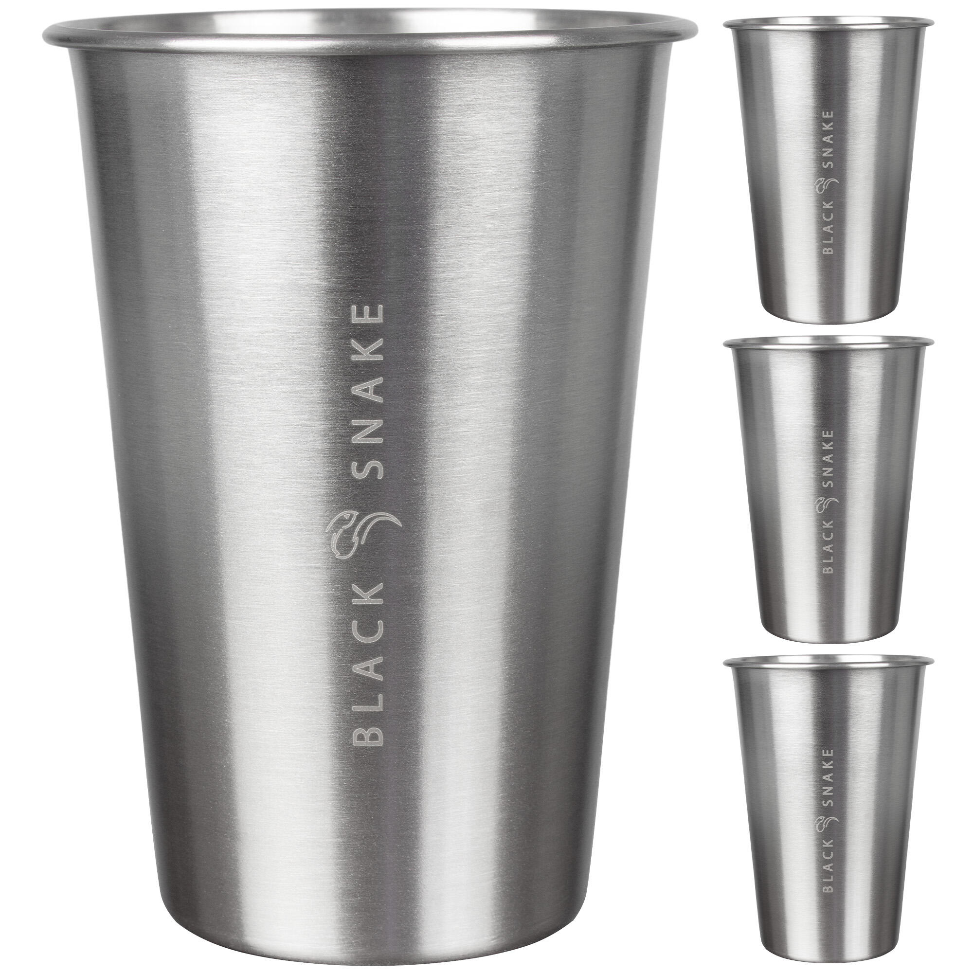 Conjunto de 4 canecas de aço inoxidável | 500 ml | Campismo | Com saco