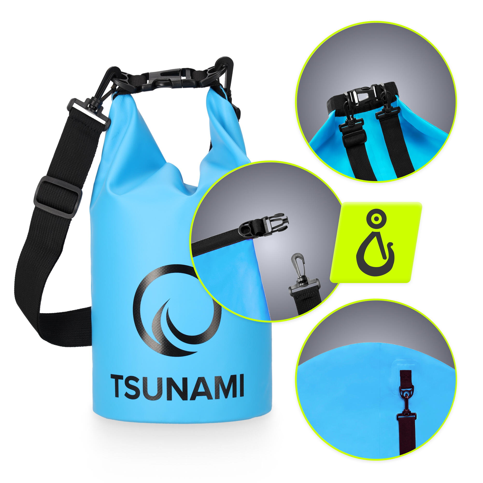 Trockensack 5L Wasserdichter Beutel Seesack Roll-Top Outdoor TSUNAMI 5/7