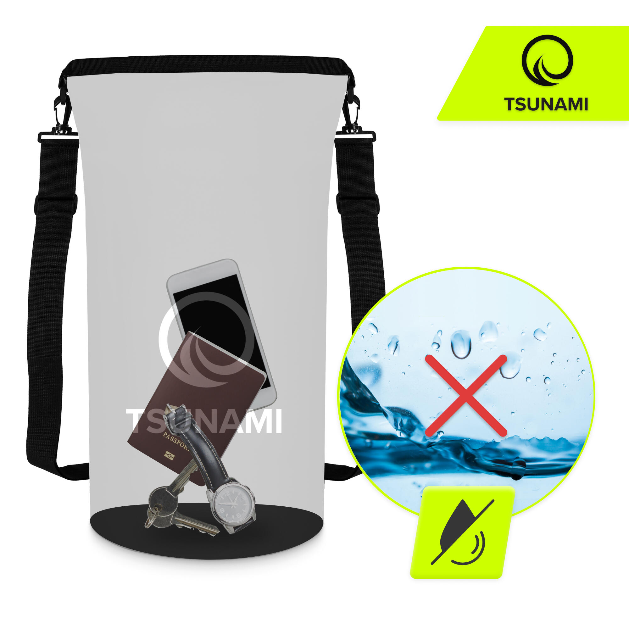 Waterdichte Tas Dry Bag TSUNAMI Watersport SUP Kajak PVC Roll-top 20L 5/7