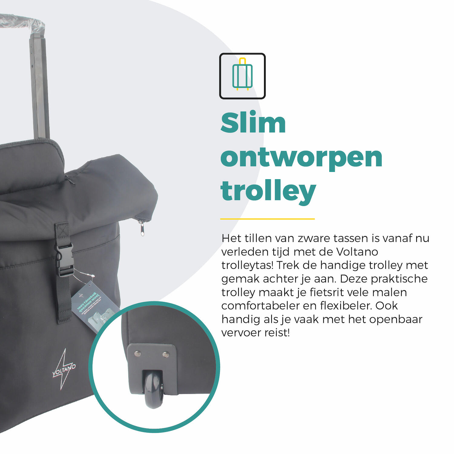 Voltano Fietstrolley Tas 2.0 - Fietstas en Trolley in 1 - Zwart - Laptopvak 4/7