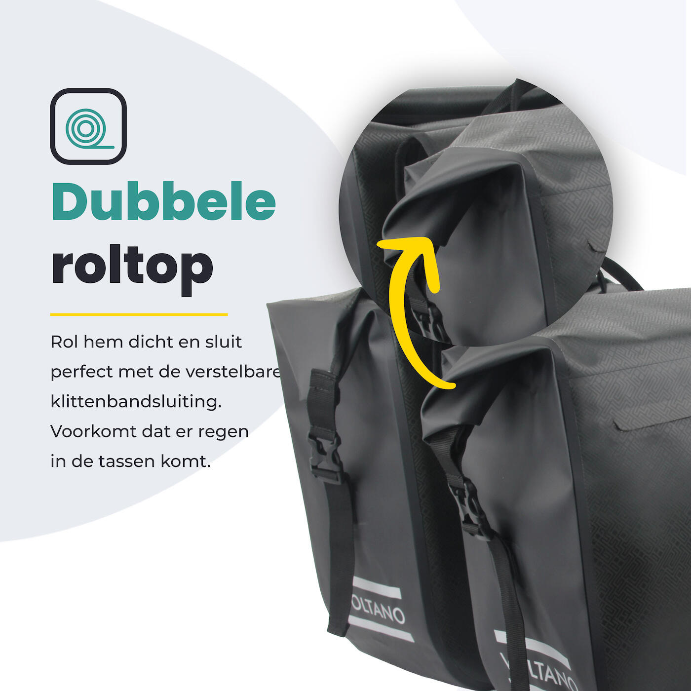 Voltano Dubbele Fietstas Rolltop Urban Black - 48 Liter - 100% Waterdicht 3/7
