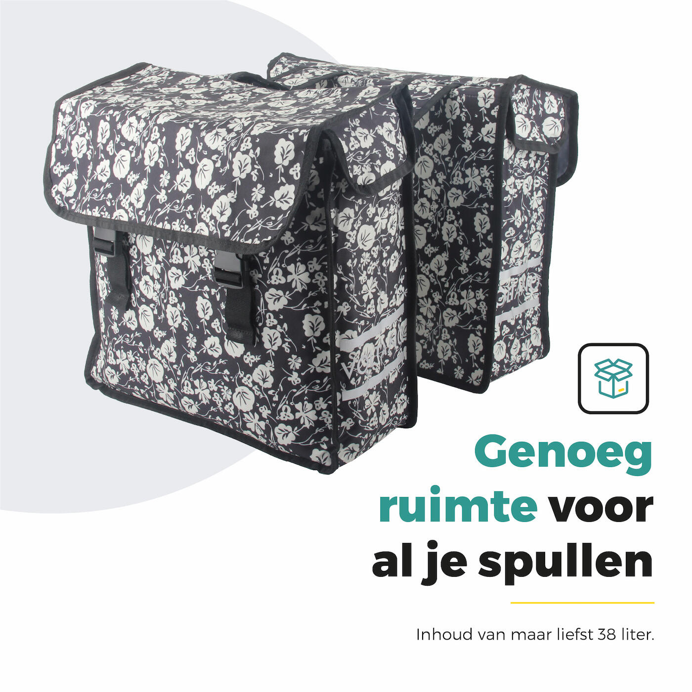 Voltano Dubbele Fietstas Midnight Blossom - 38 Liter - Waterdicht Polyester 3/7