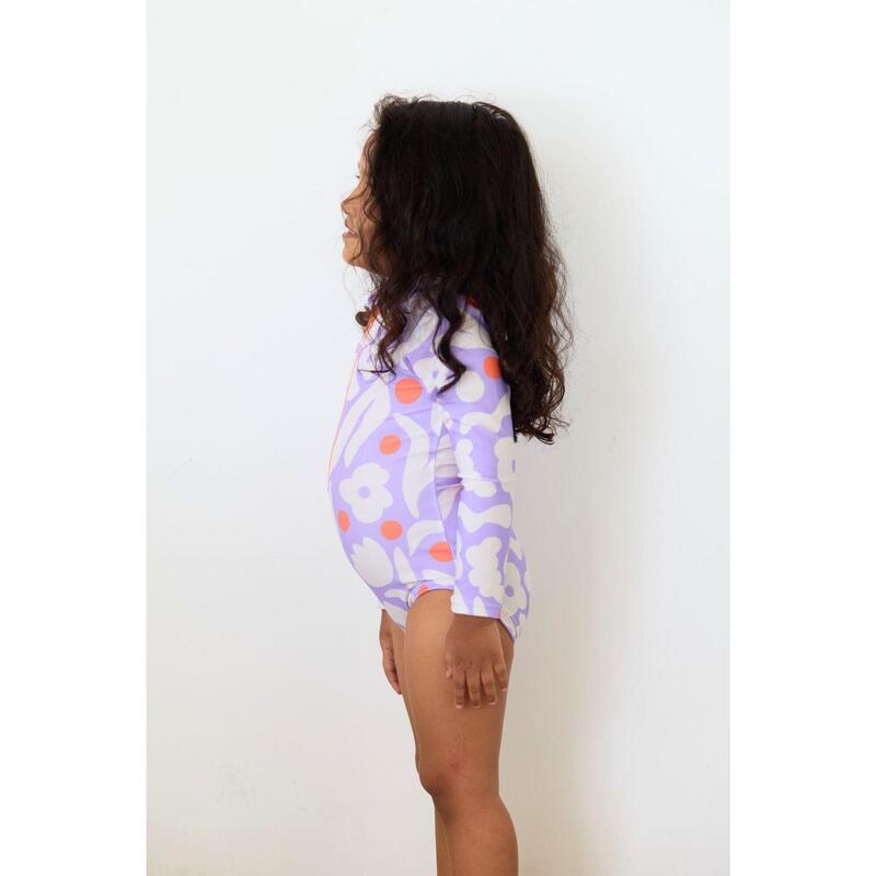 Maillot de bain 1 pièce anti-UV manches longues Enfant, Flores Blossom Lavender