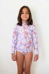 Maillot de bain 1 pièce anti-UV manches longues Enfant, Flores Blossom Lavender
