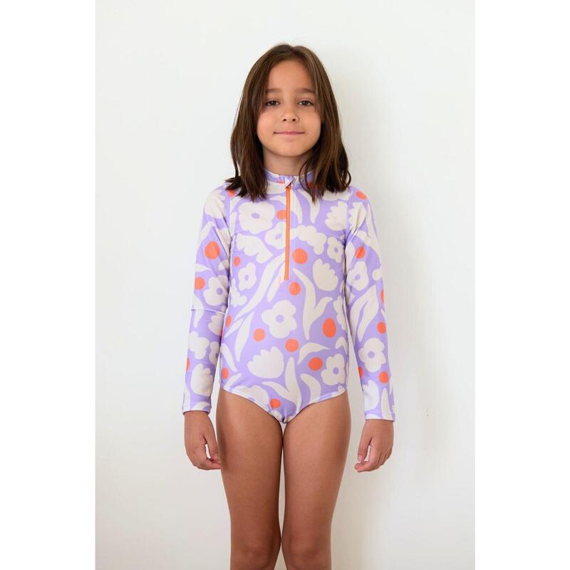 Maillot de bain 1 pièce anti-UV manches longues Enfant, Flores Blossom Lavender