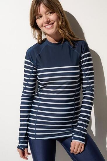 T-shirt de bain anti-UV Femme, Moorea, Marinière Inversée