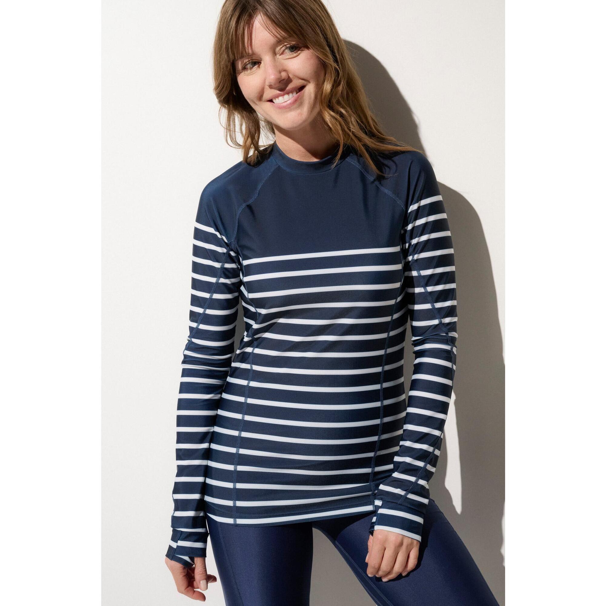 Ker Sun - T-shirt De Bain Anti-uv Femme, Moorea, Marinière Inversée - T-shirt Anti-uv - Blanc|bleu - 48 Xl - Decathlon