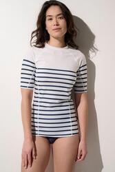 T-shirt de bain anti-UV Femme manches courtes, Moorea, Marinière Océan