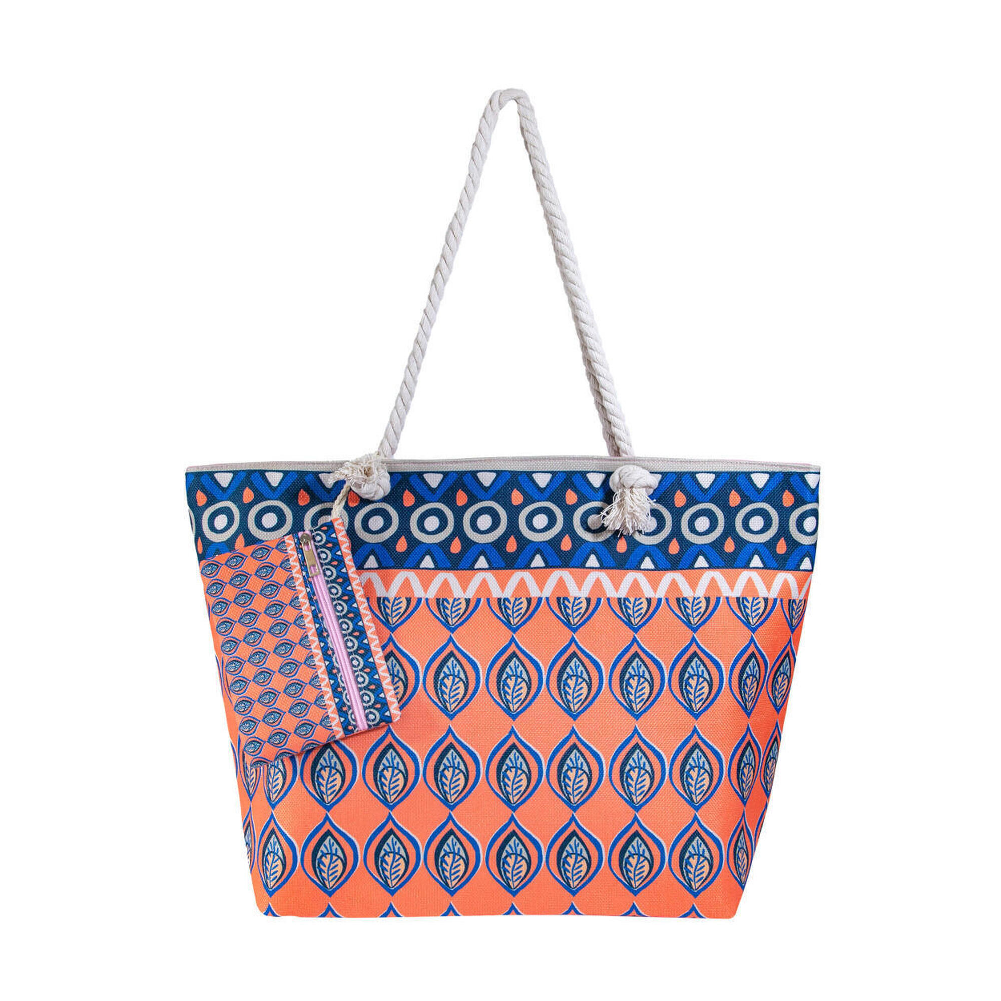 BOLSA DE PRAIA ESTAMPADA COM BOLSA DE PENAS
