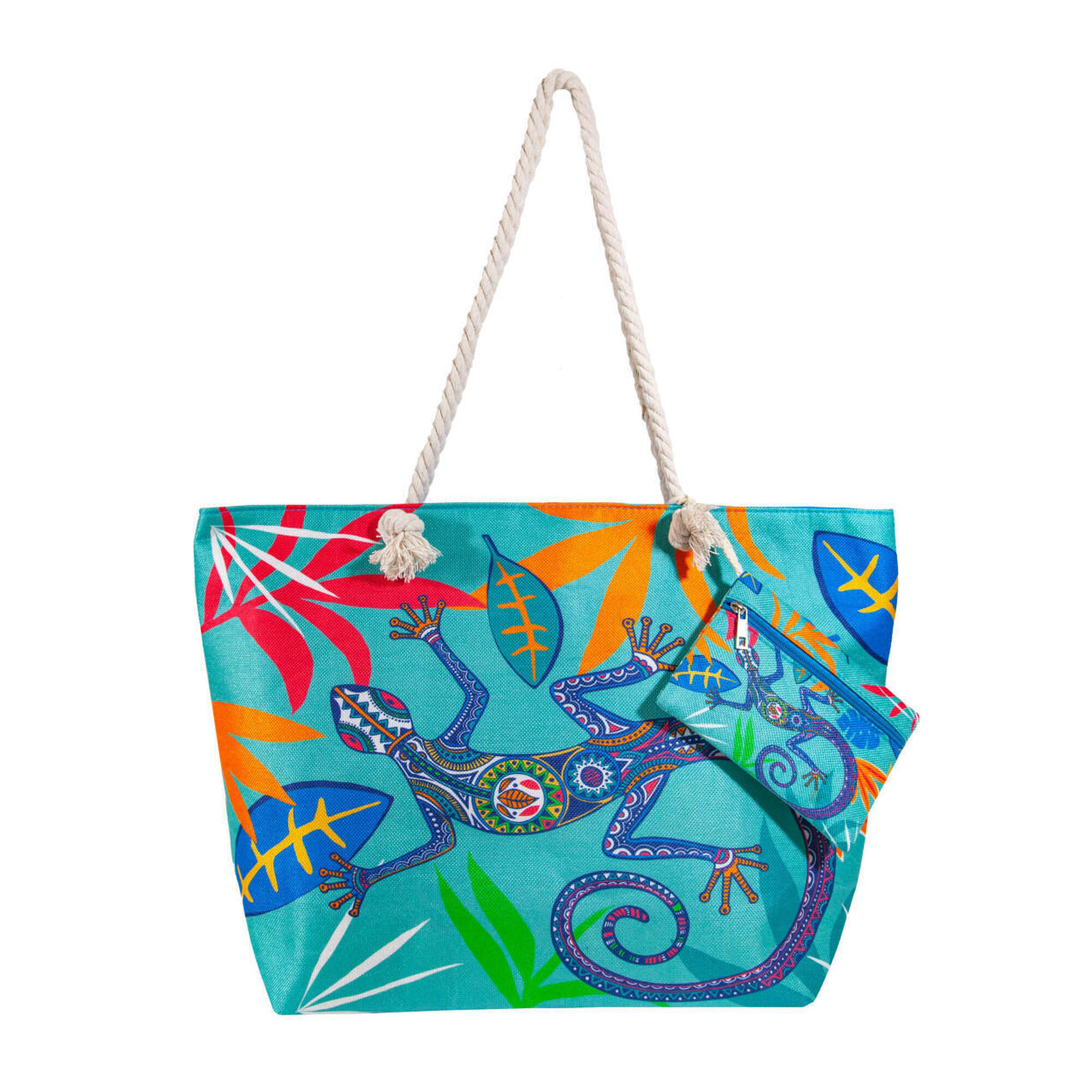 Sun & Surf - Sac De Plage Imprimé Avec Porte-monnaie Lézard - Sac - Bleu - Taille Unique - Decathlon