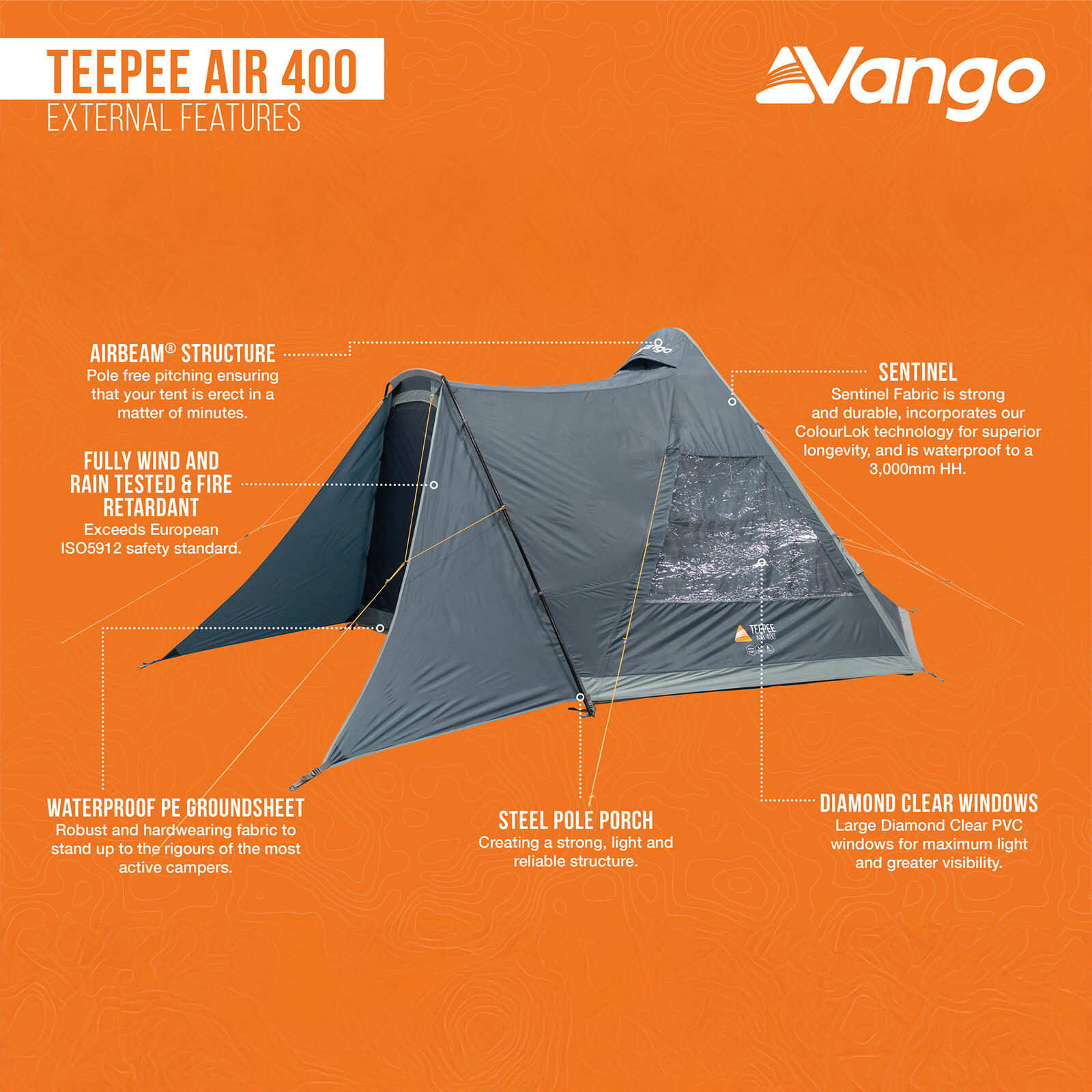Kampeertent Teepee Air 400 Airbeam 4 persoons tipi familieluchttent 3/7