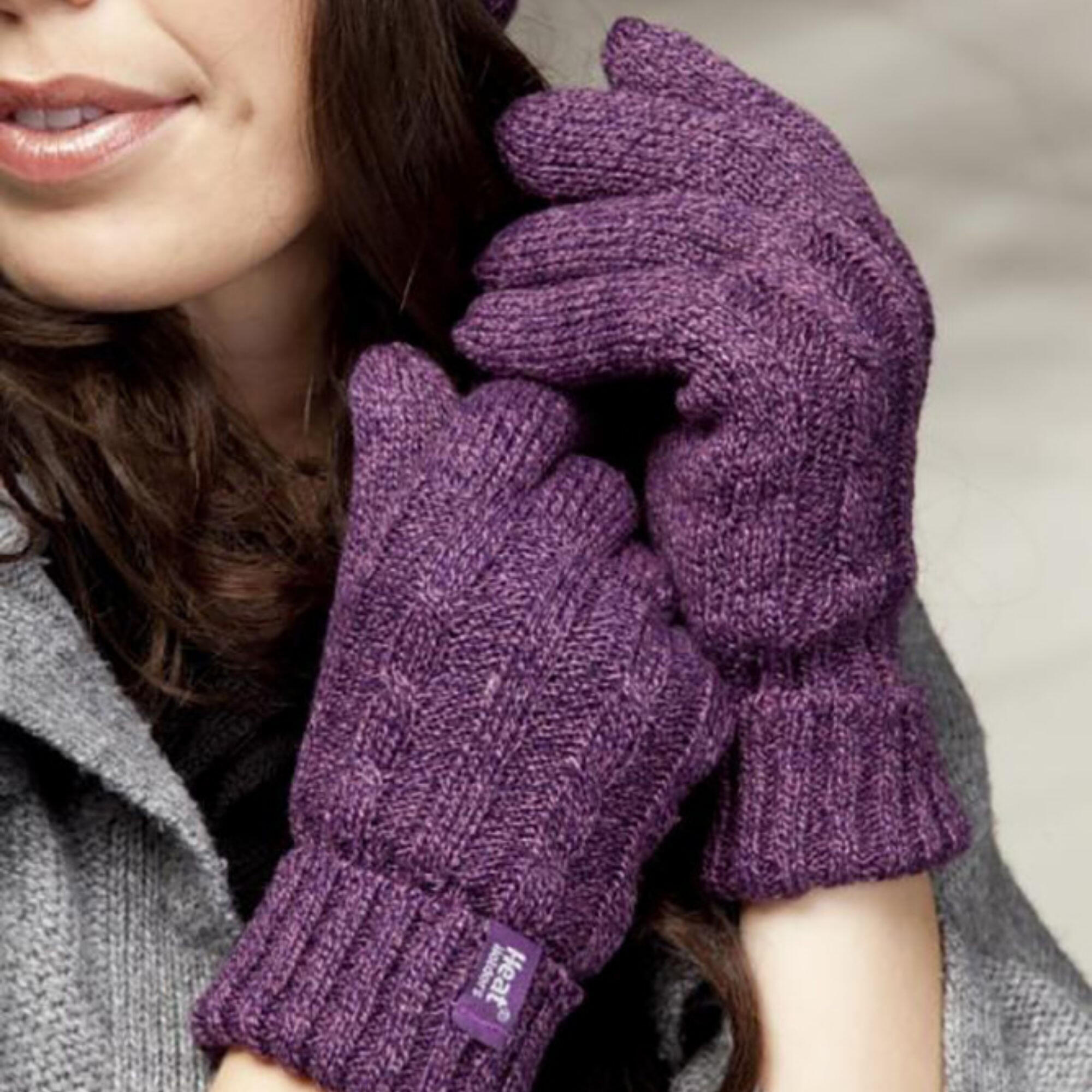 Ladies Cable Knit 2.3 Tog Fleece Lined Thermal Winter Gloves 4/5