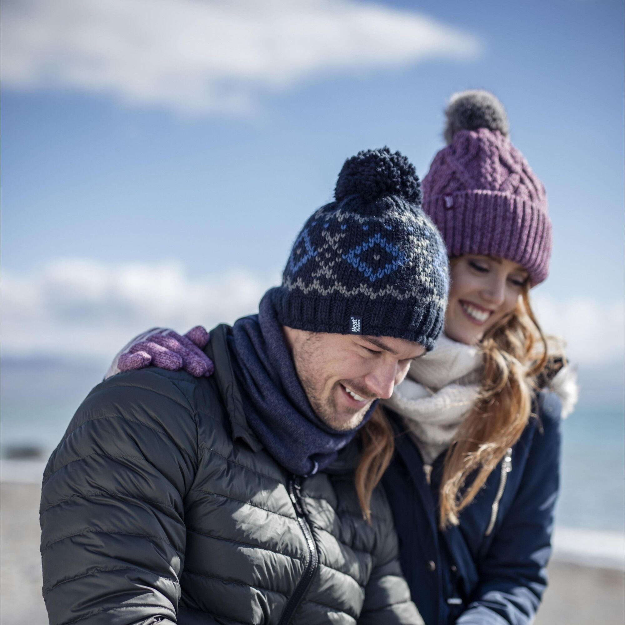 Heat Holders - Guanti invernali a righe con pompon per donna. 4/6
