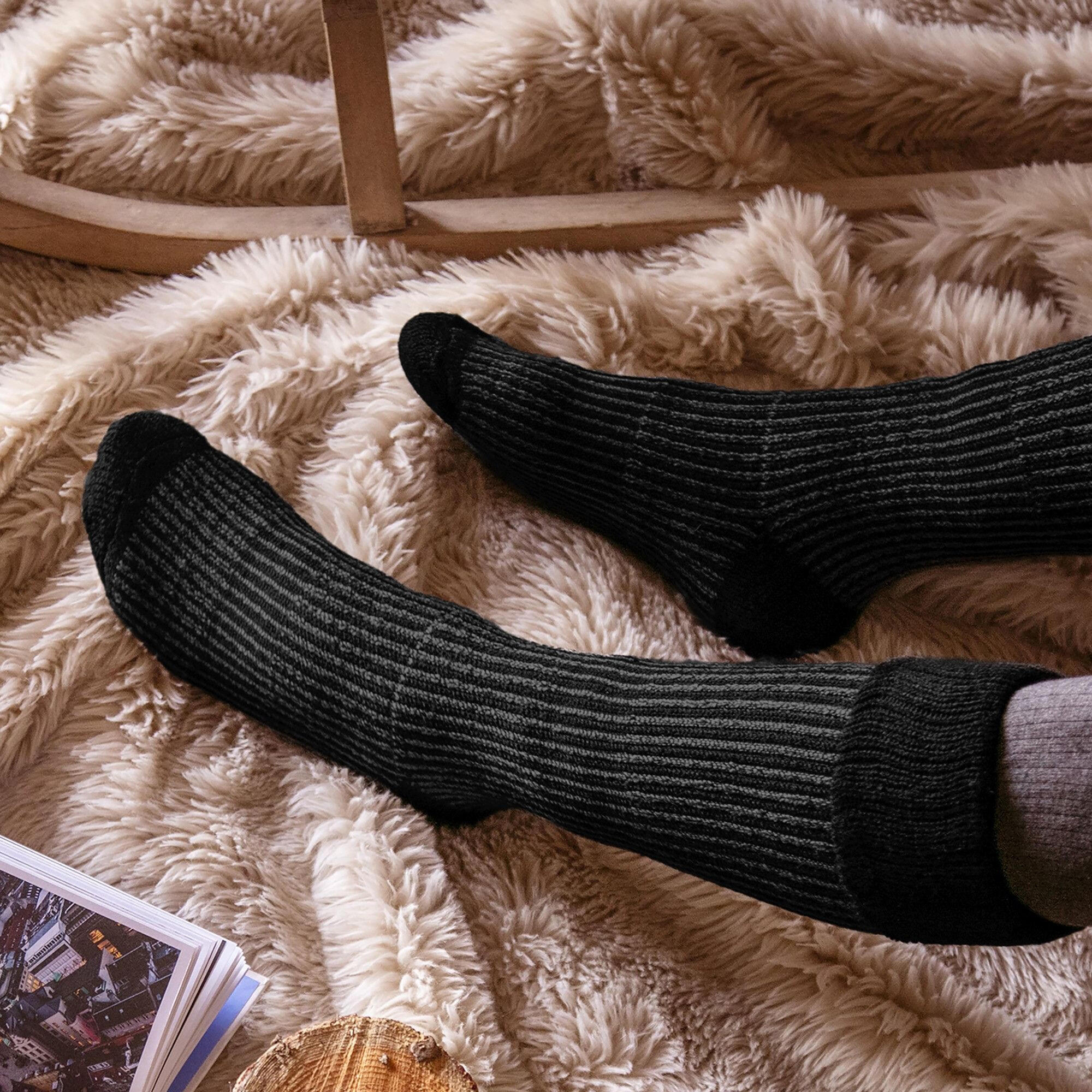 Mens Thick Winter Warm Knee High Ribbed Thermal Boot Socks 4/5