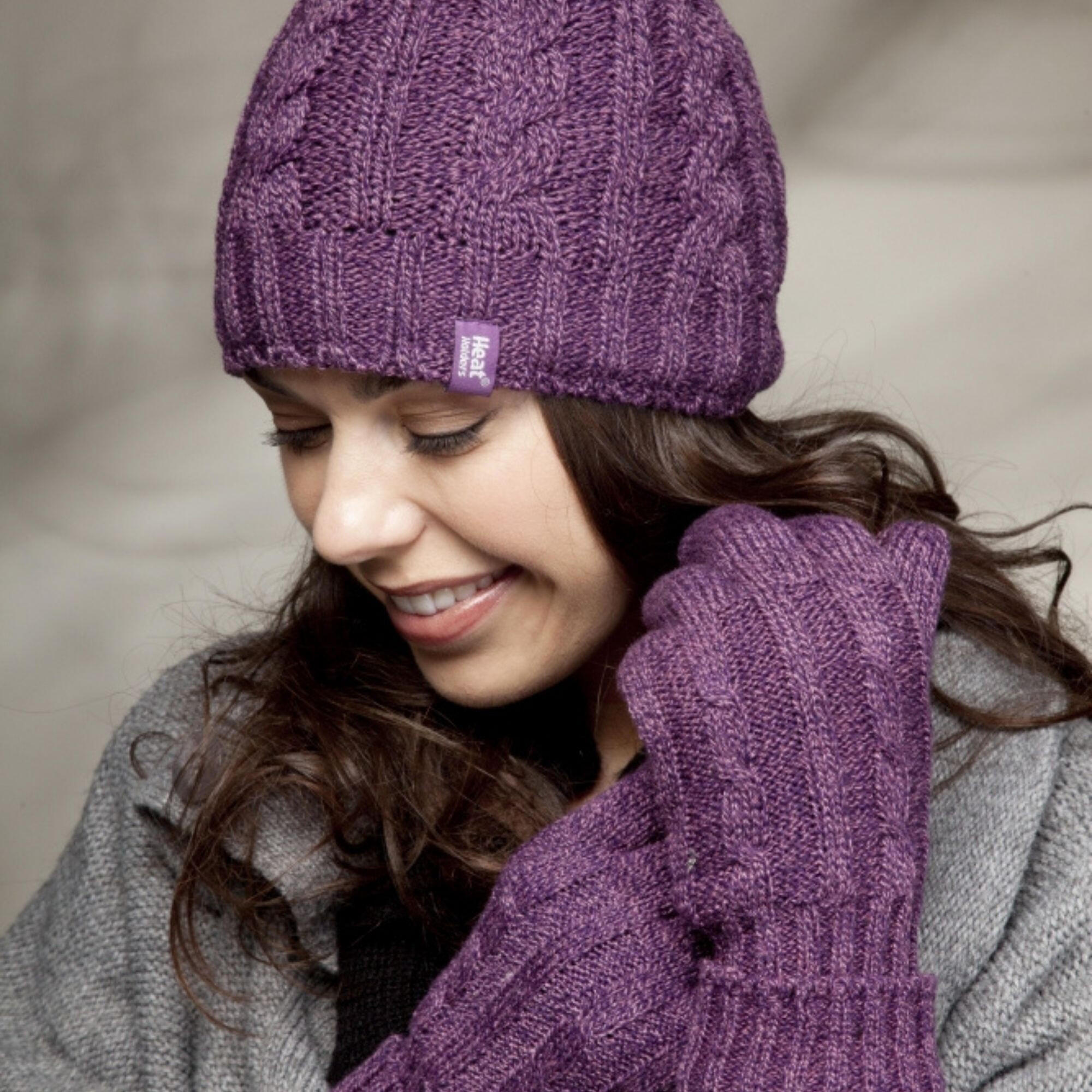 Ladies Cable Knit 3.4 Tog Fleece Lined Thermal Winter Hat 4/5