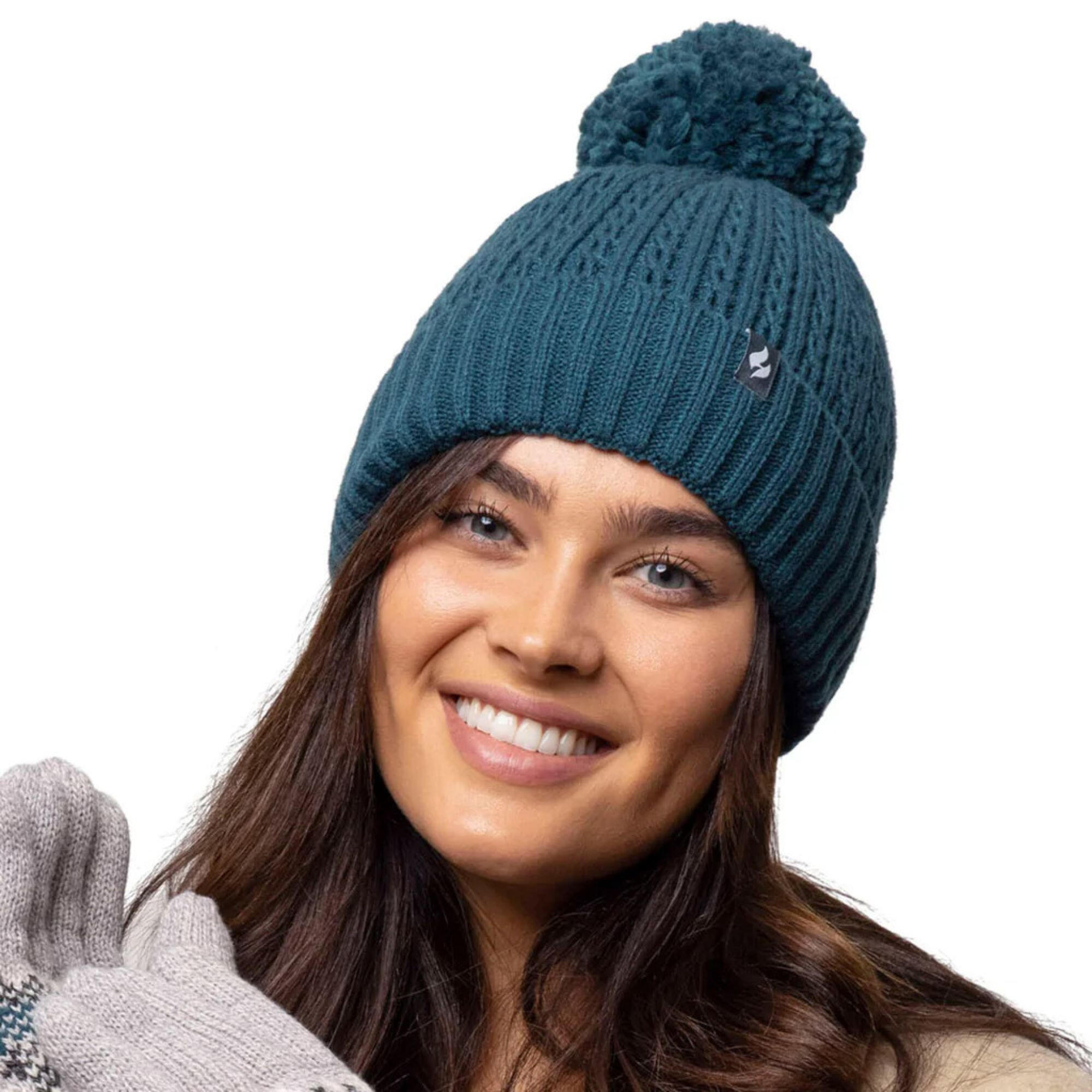 Ladies Winter Ribbed Thermal Cable Knit Beanie Pom Pom Hat 4/5