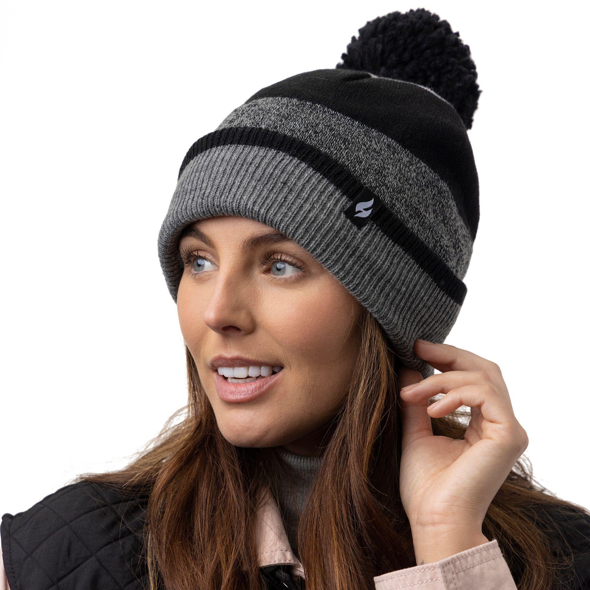 Ladies Warm Knit Fleece Lined Winter Hat with Pom Pom 4/5