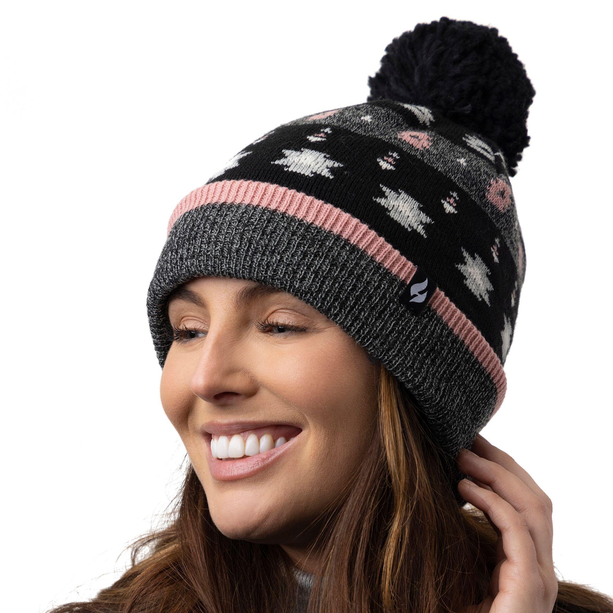 Ladies Warm Knit Fleece Lined Winter Hat with Pom Pom 5/5