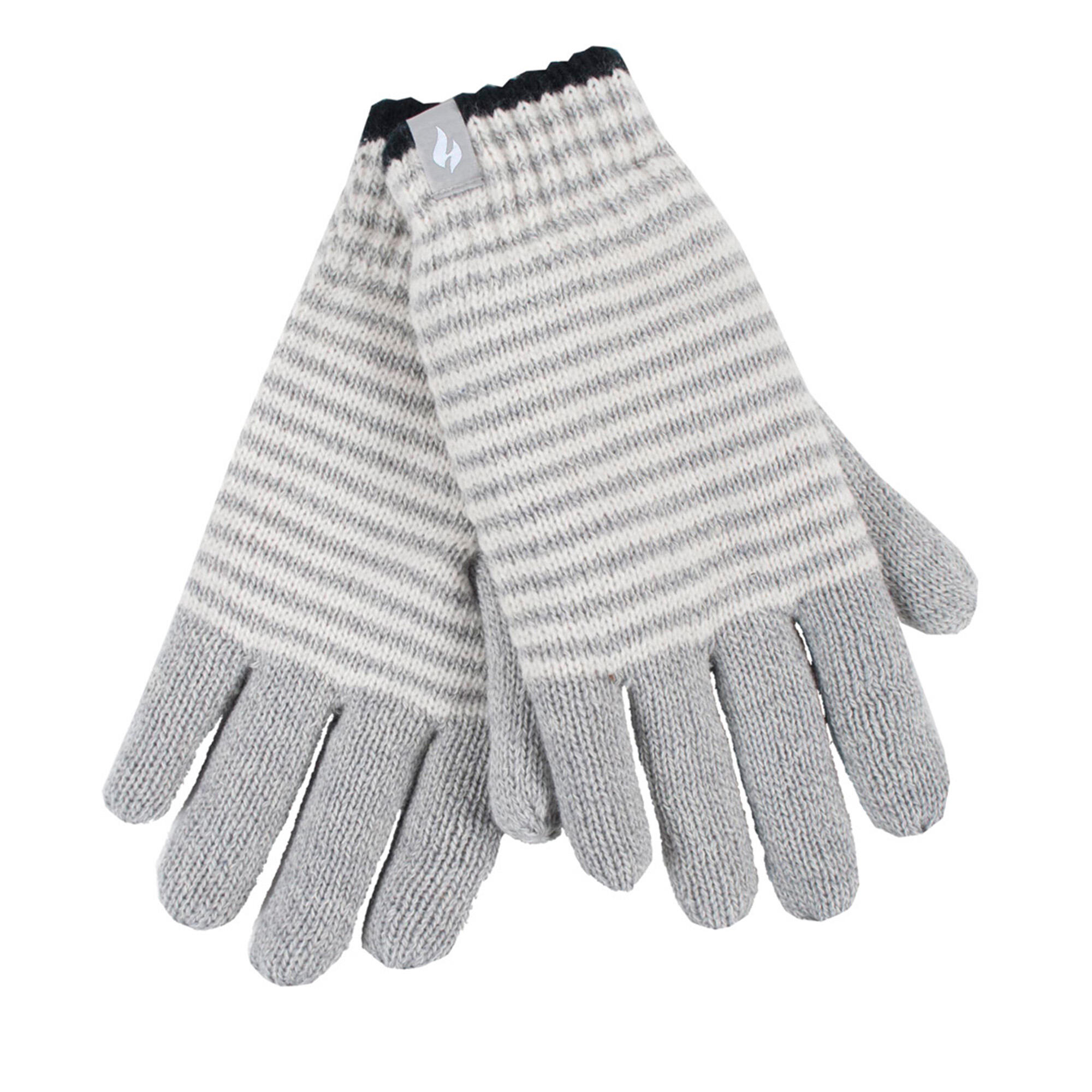 HEAT HOLDERS Ladies Striped Fleece Lined Knitted Warm Thermal Winter Gloves