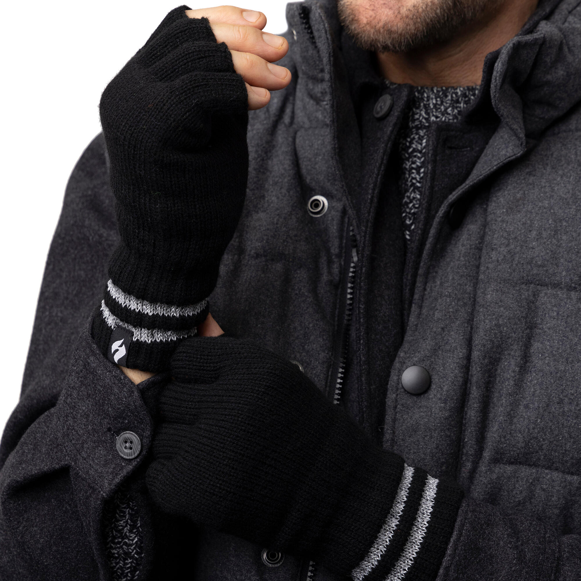 Mens Hi Vis Reflective Fleece Lined Thermal Winter Fingerless Gloves 3/6