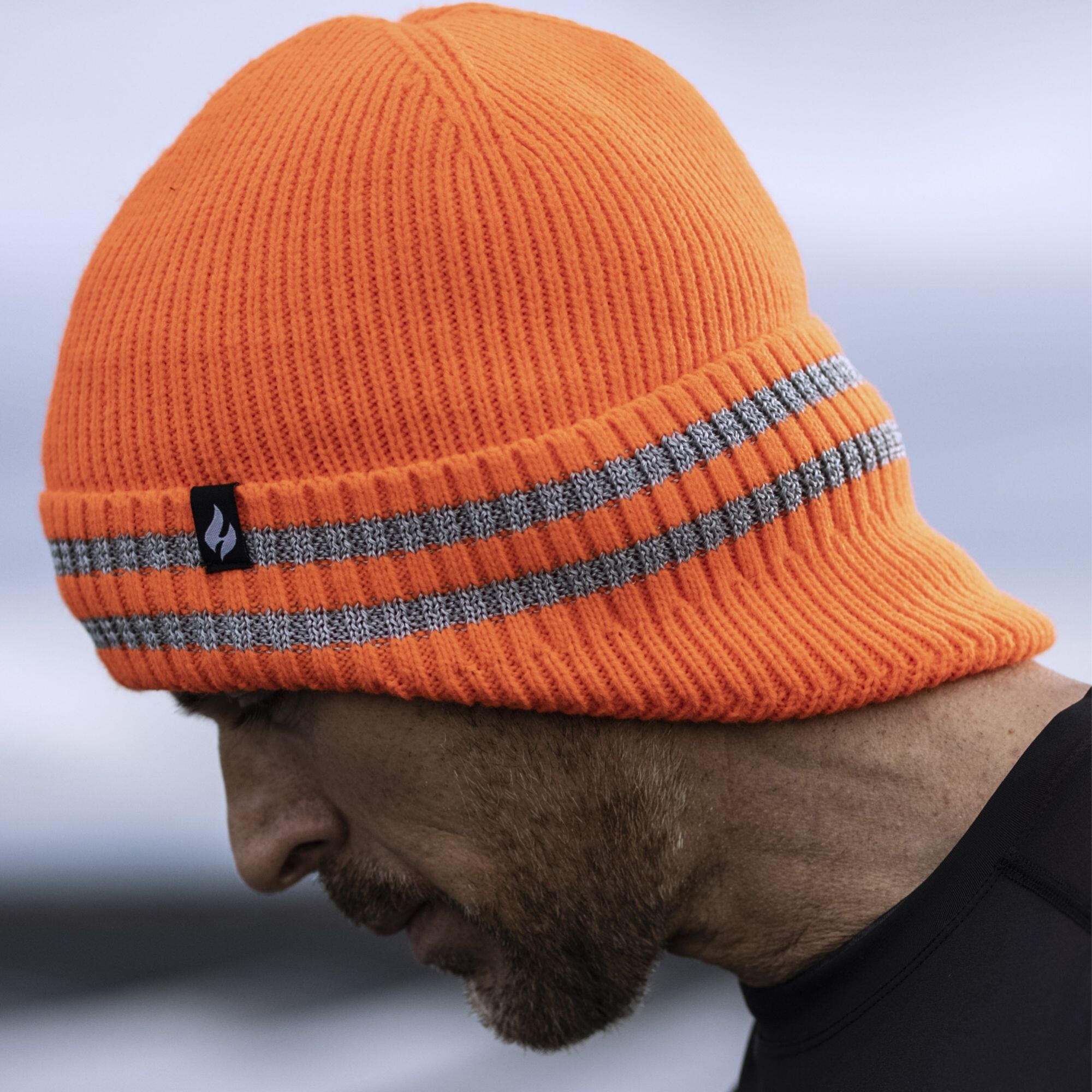Mens Hi Vis Reflective Fleece Lined Thermal Winter Hat with Drop Neck 5/5