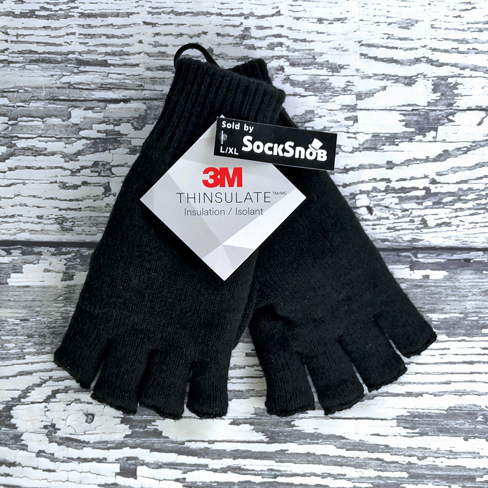 Mens 3M Thinsulate Thermal Insulated Black Fingerless Gloves 5/5