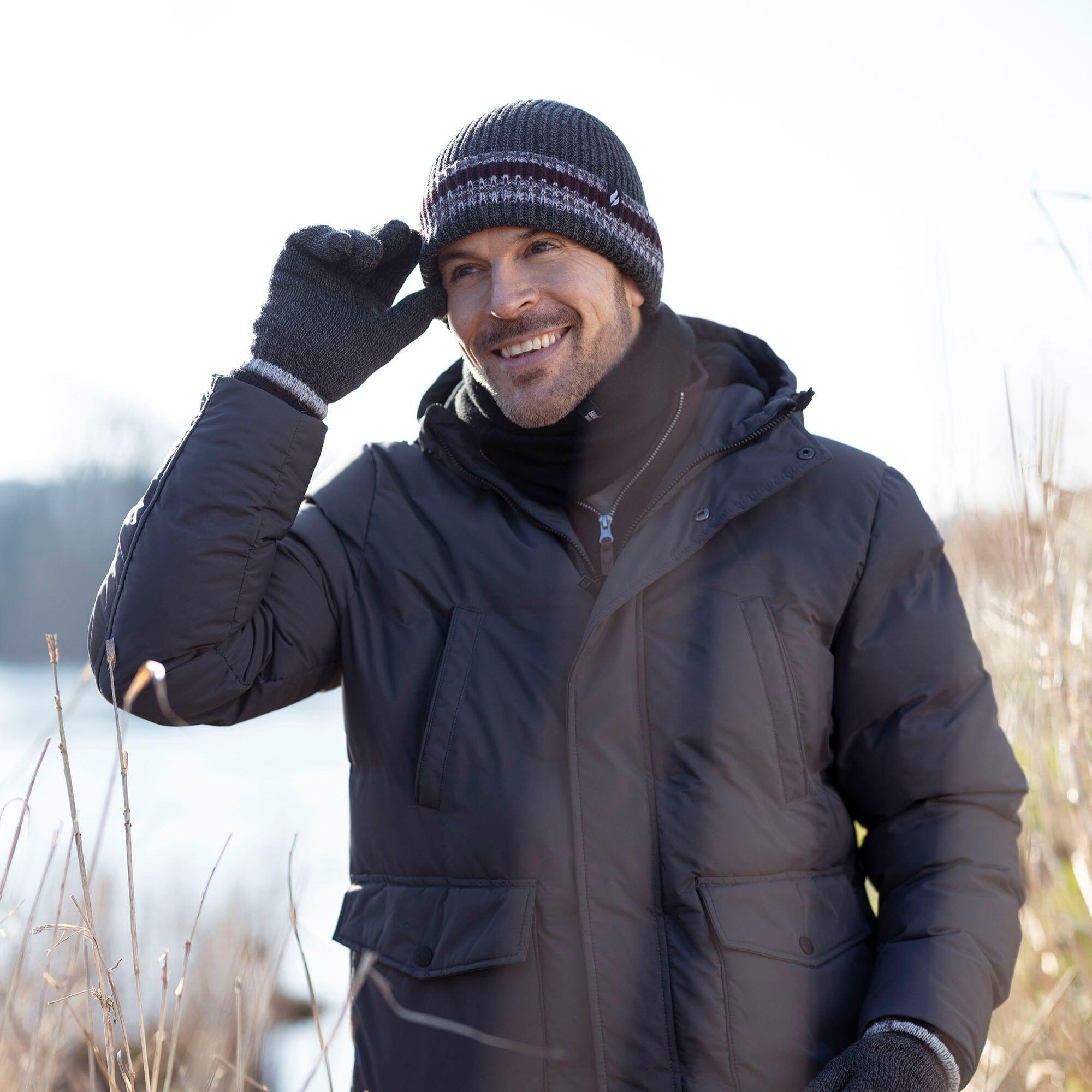 Mens Striped Turnover Cuff Knitted Thermal Beanie Hat for Winter 4/5