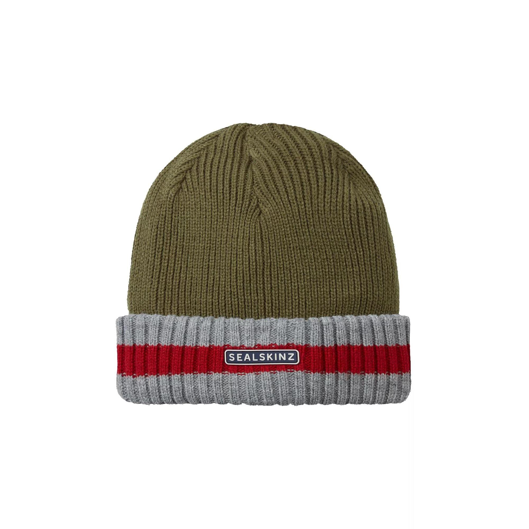 SEALSKINZ Mens & Ladies Waterproof Cold Weather Striped Roll Cuff Beanie Hat