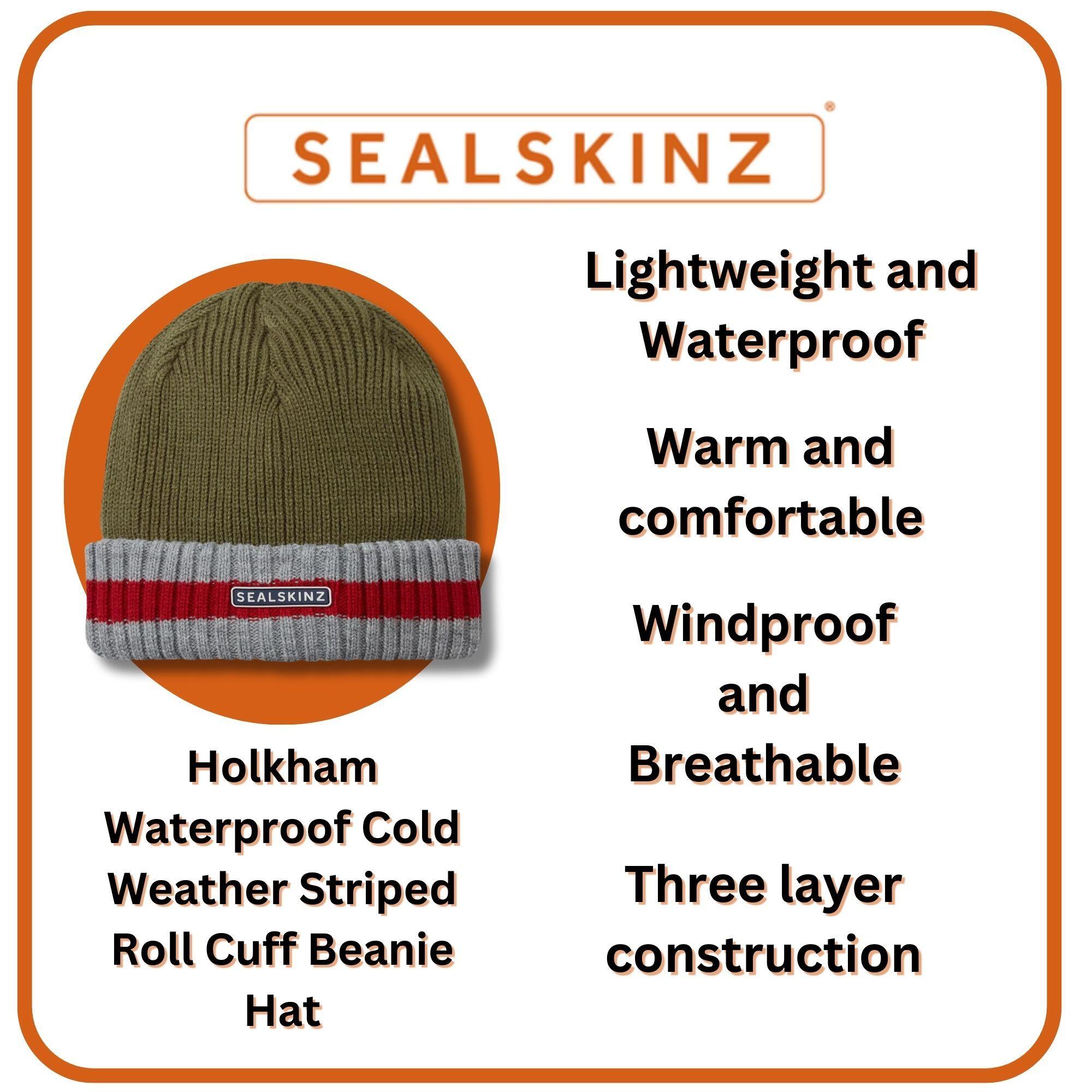 Mens & Ladies Waterproof Cold Weather Striped Roll Cuff Beanie Hat 3/3
