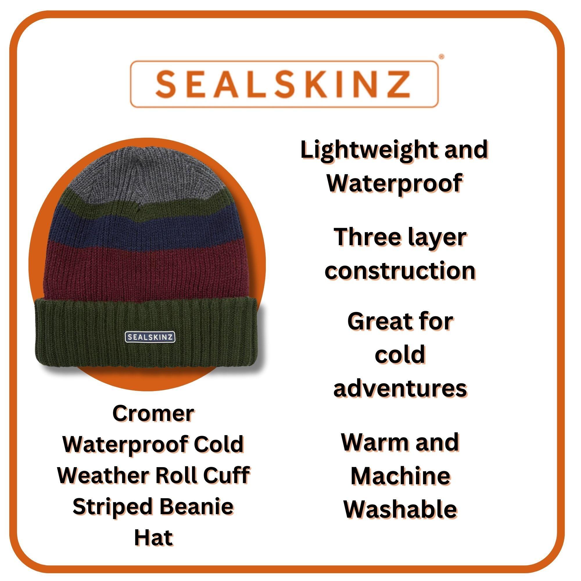 Mens & Ladies Waterproof Thermal Roll Cuff Striped Beanie Hat 3/3