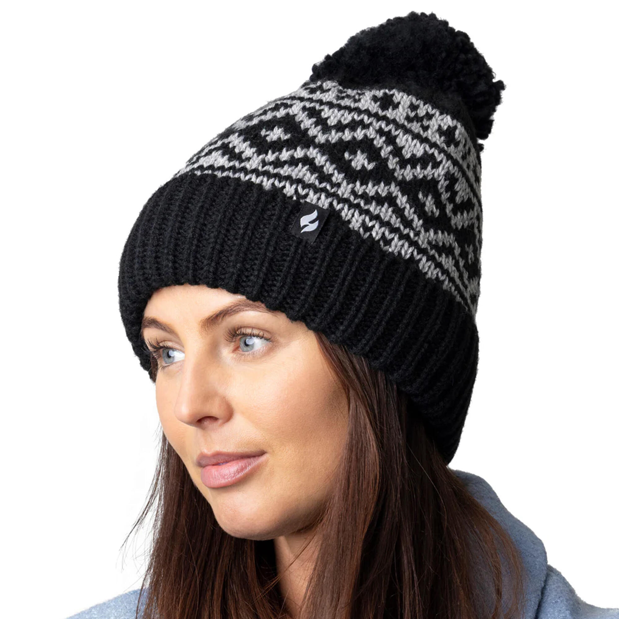 Cozy Patterned Bobble Hat for Women | Cable Knit Beanie with Fleece Lining 4/5