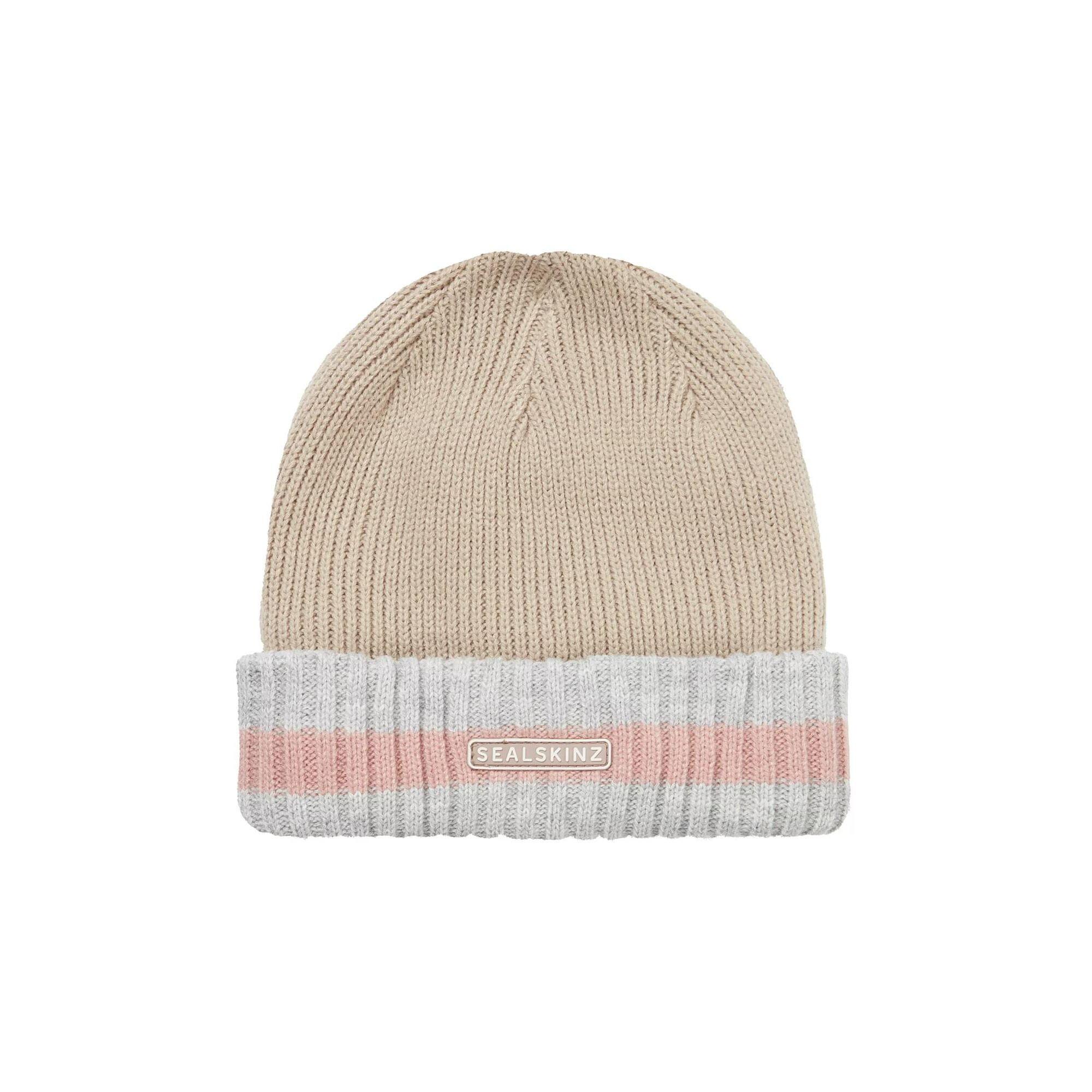 SEALSKINZ Mens & Ladies Waterproof Cold Weather Striped Roll Cuff Beanie Hat