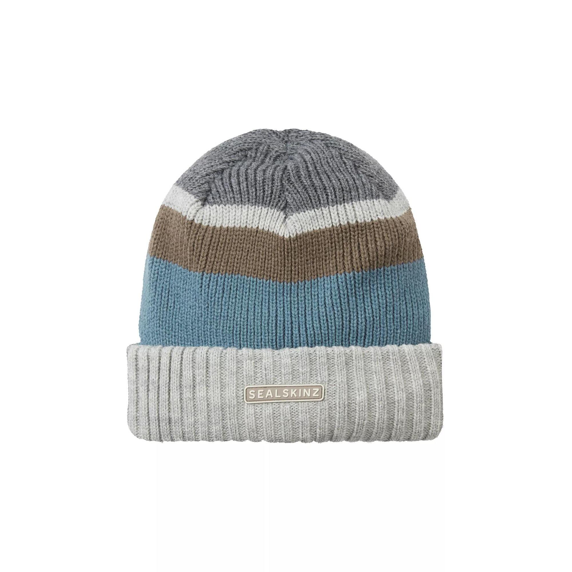 SEALSKINZ Mens & Ladies Waterproof Thermal Roll Cuff Striped Beanie Hat