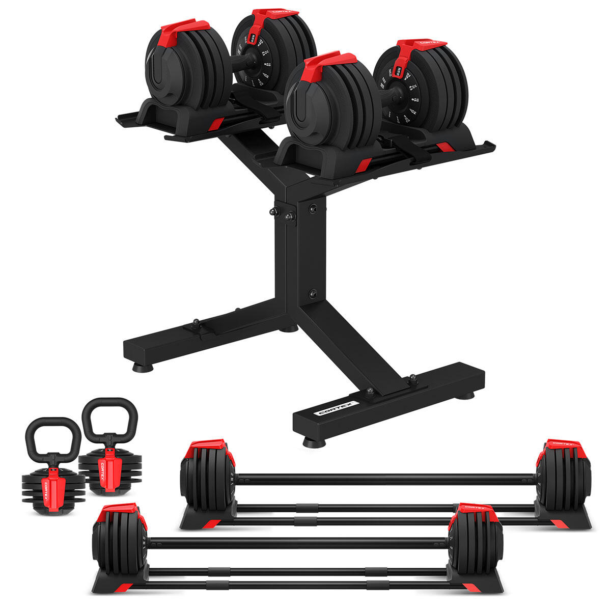 CORTEX Revolock V2 Adjustable Dumbbell + Barbell All-in-One Set w/ Stand