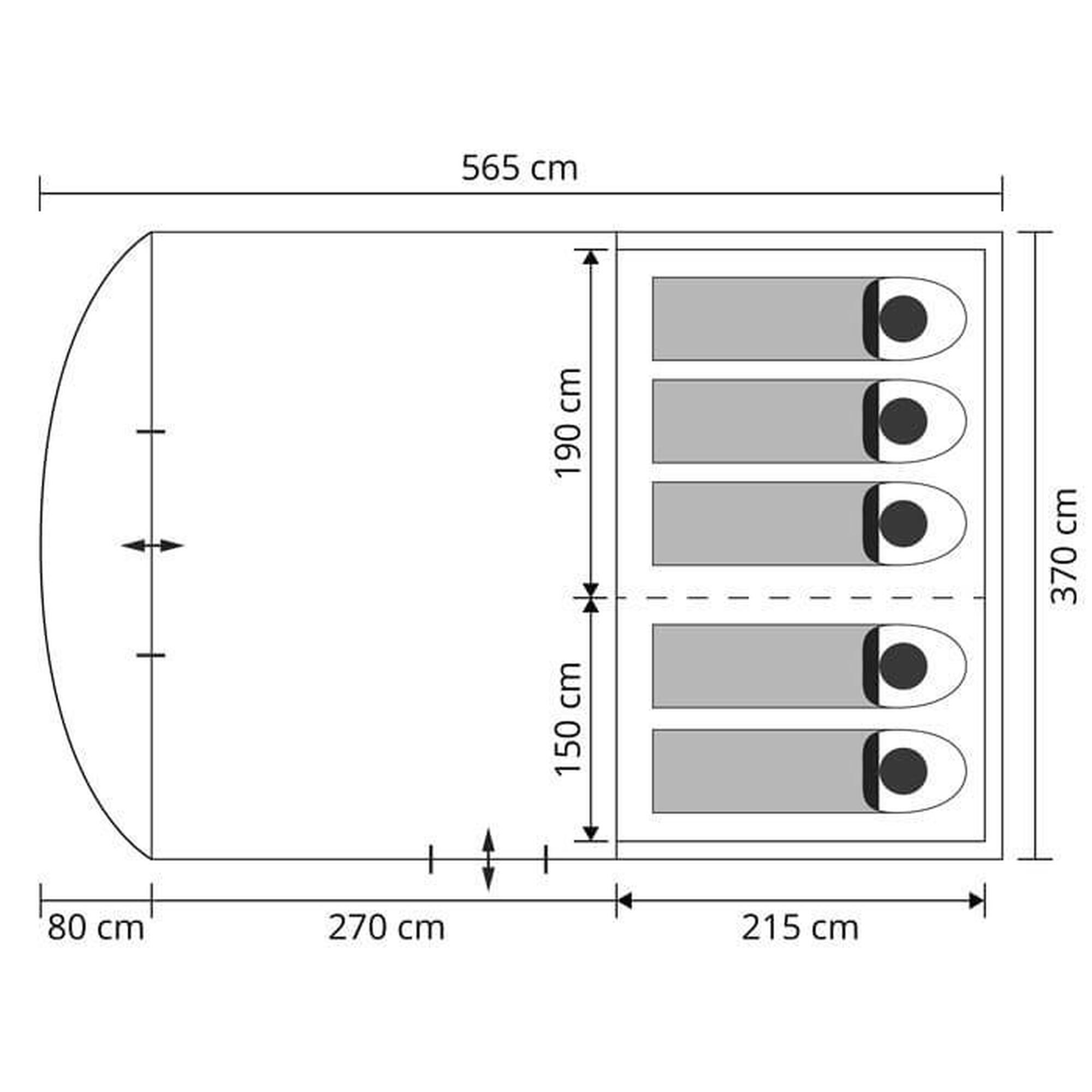 Tente tunnel - Egersund 5 XL Sleeper Protect - 5 pers, Sol cousu, Cabine noire