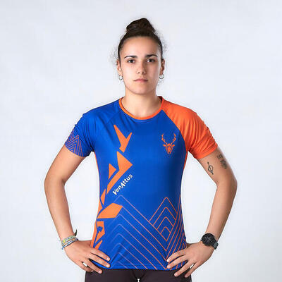 Hardloopshirt met korte mouwen voor dames jano blauw oranje